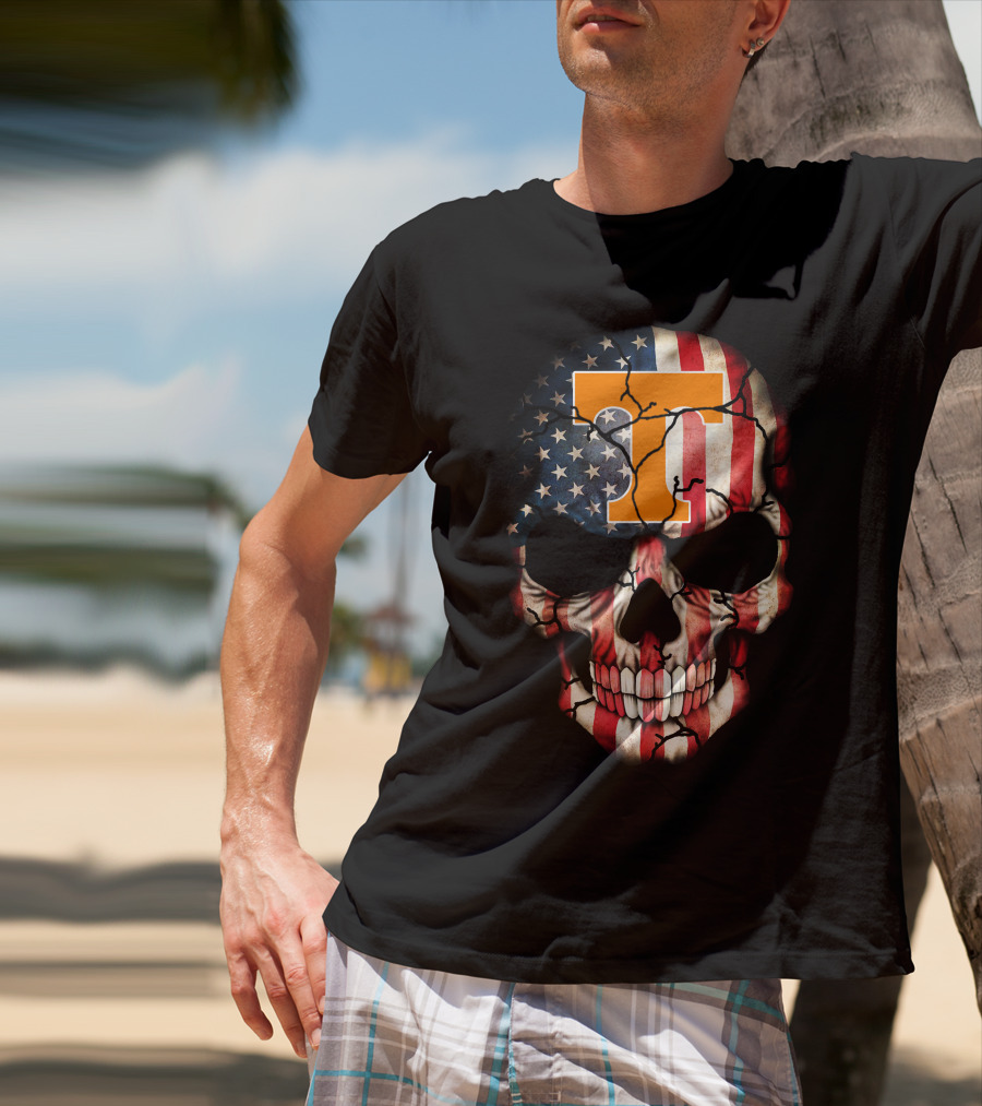 Tennessee Volunteers Skull American Flag T-Shirt