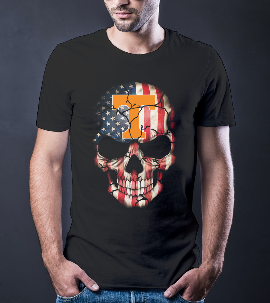 Tennessee Volunteers Skull American Flag T-Shirt