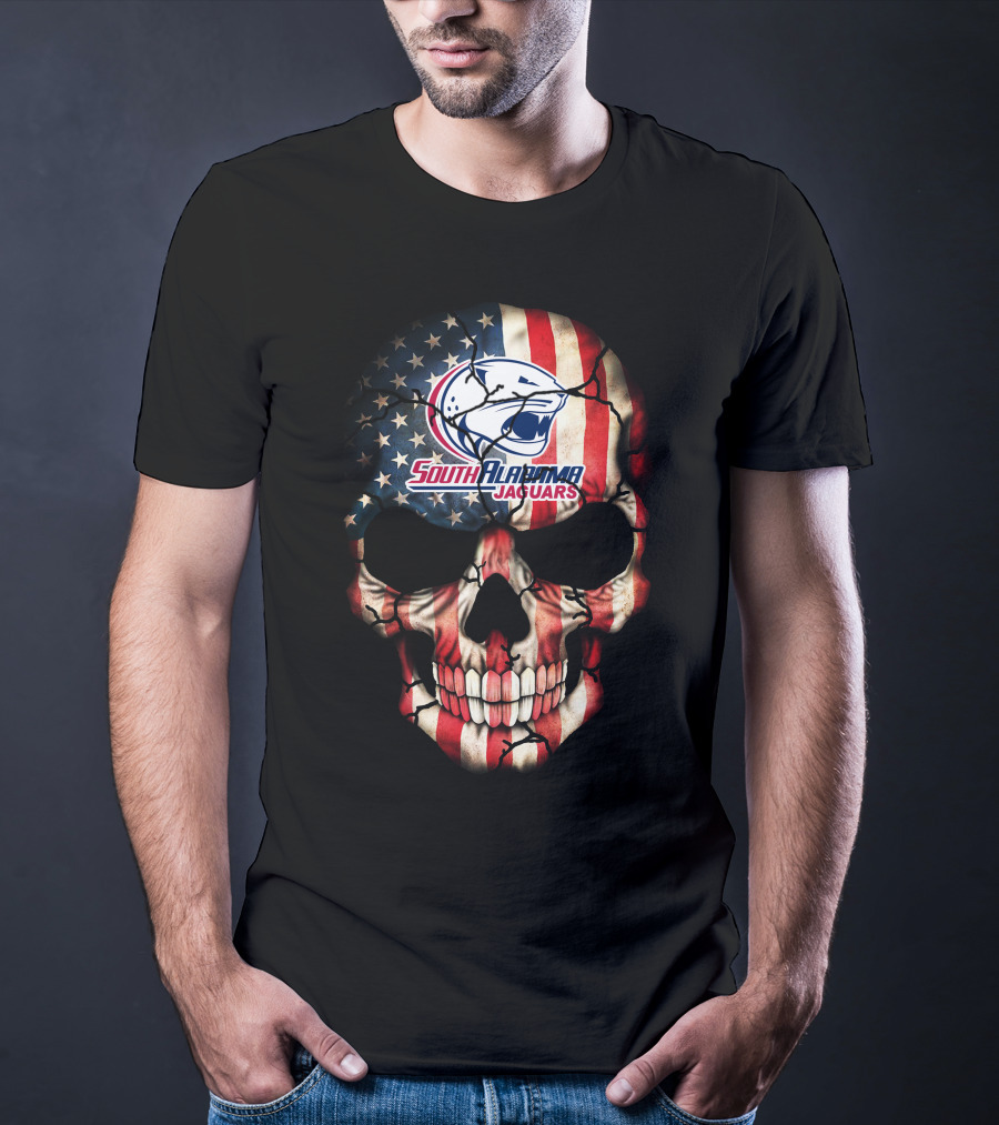 South Alabama Jaguars American Flag Skull T-Shirt