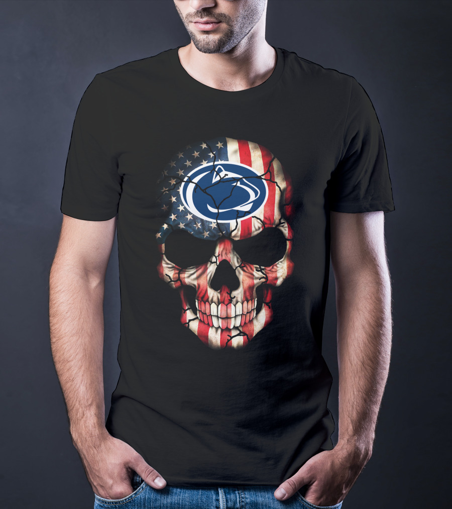 Penn State Nittany Lions American Flag Skull T-Shirt
