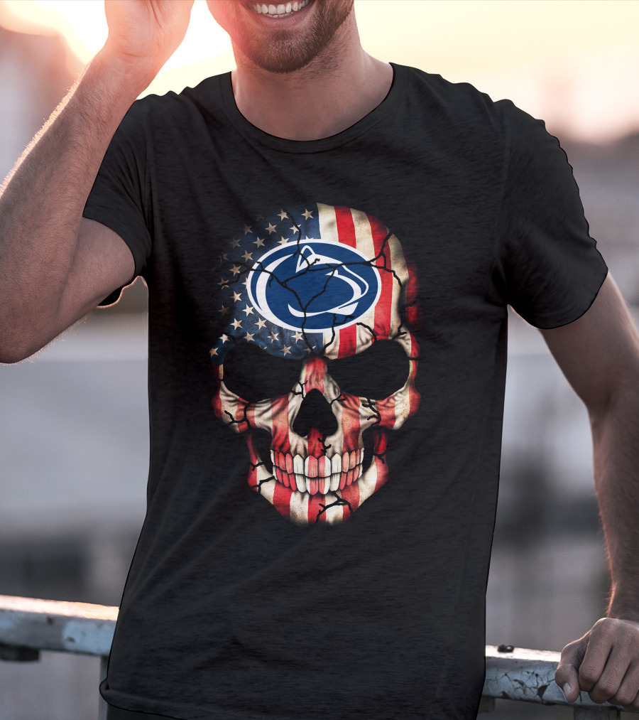 Penn State Nittany Lions American Flag Skull T-Shirt