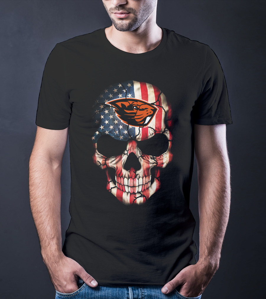 American Flag Skull 45 Oregon State Beavers Football T-Shirt