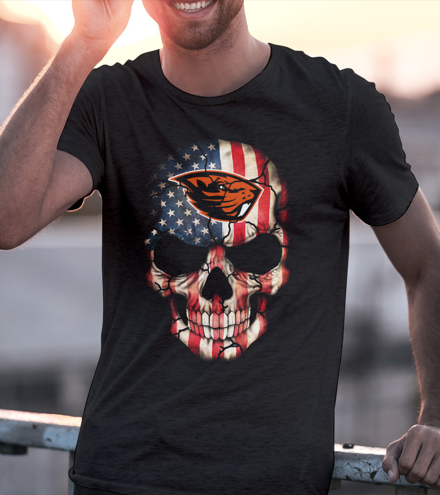 American Flag Skull 45 Oregon State Beavers Football T-Shirt