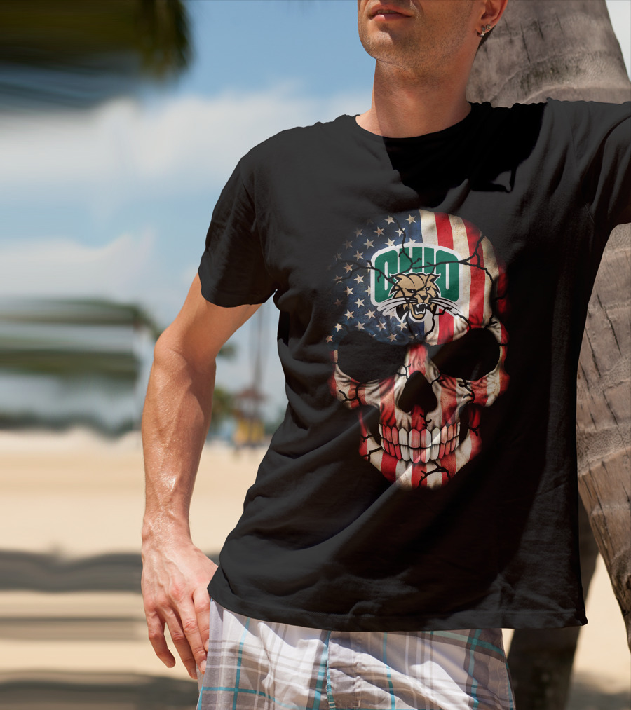 Ohio Bobcats American Flag Skull T-Shirt