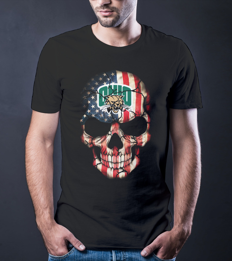 Ohio Bobcats American Flag Skull T-Shirt