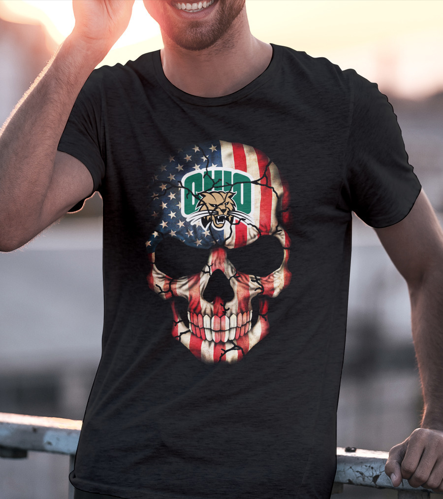 Ohio Bobcats American Flag Skull T-Shirt