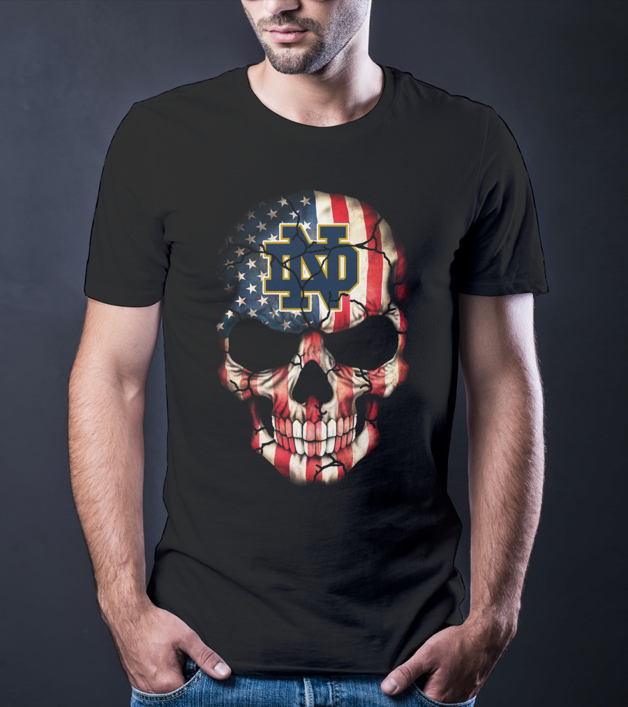 Notre Dame Fighting Irish Skull With American Flag T-Shirt