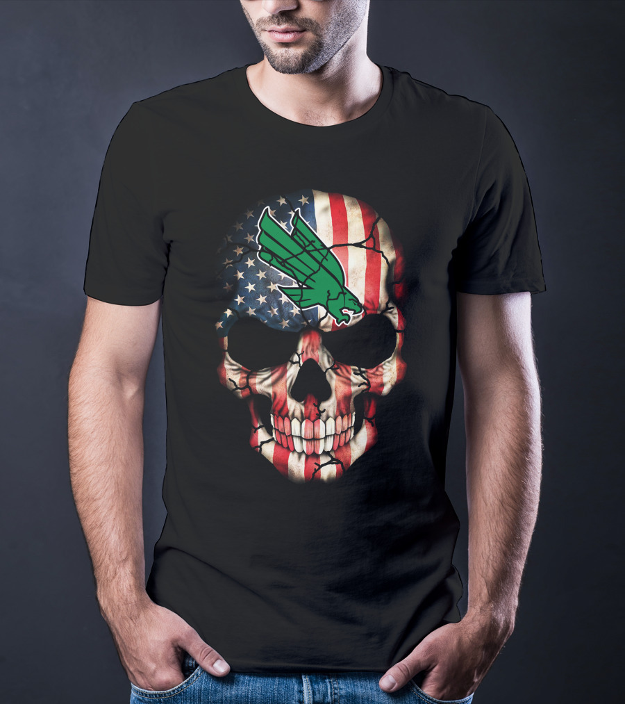 North Texas Mean Green American Flag Skull T-Shirt