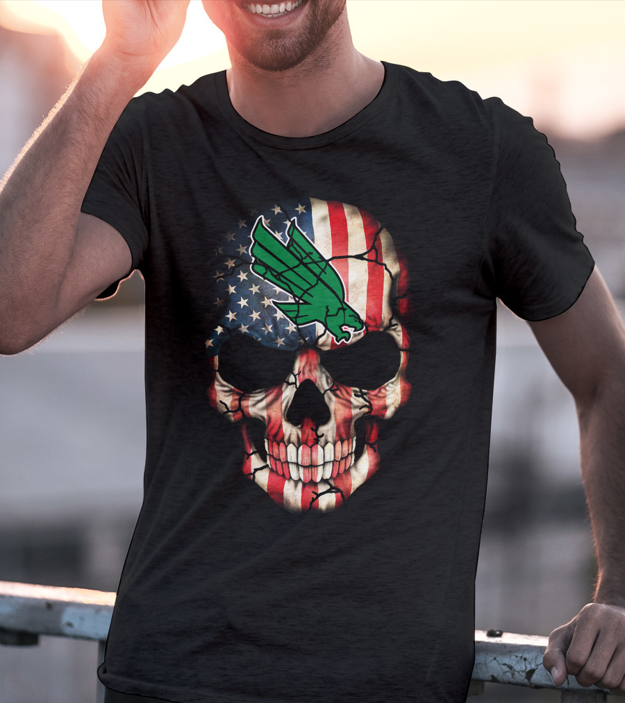 North Texas Mean Green American Flag Skull T-Shirt