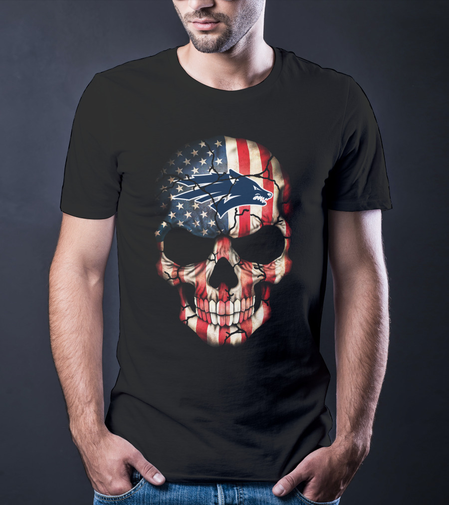 American Flag Skull With Nevada Wolf Pack T-Shirt