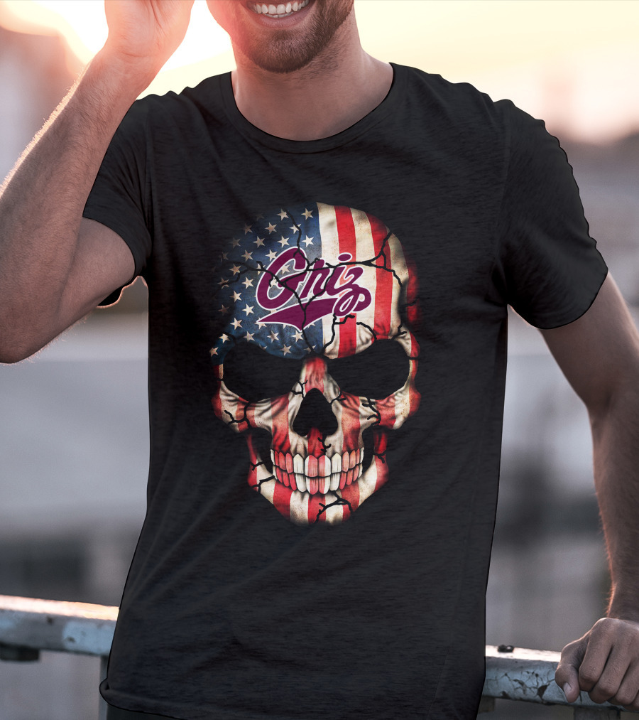 Griz American Flag Skull '63 Montana Grizzlies T-Shirt