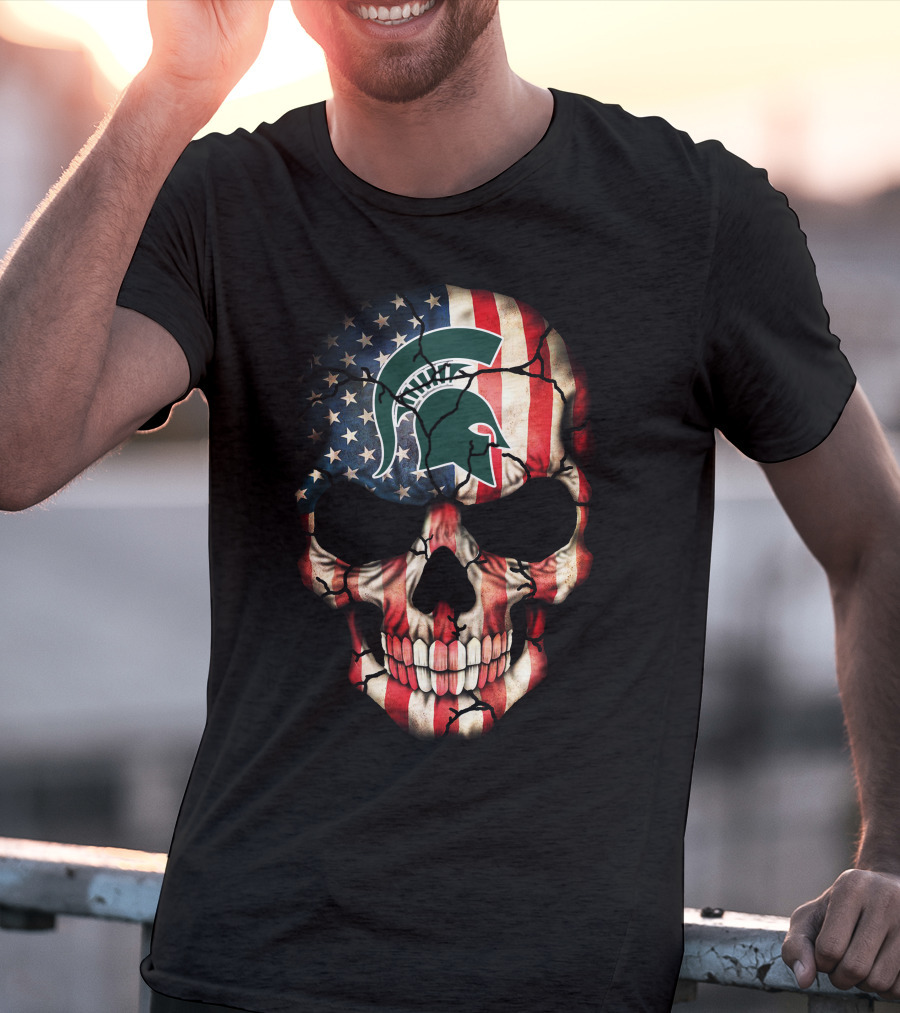 Michigan State Spartans American Flag Skull T-Shirt