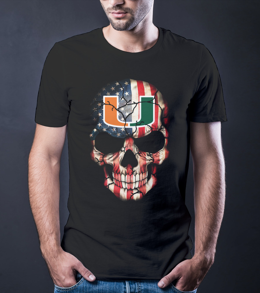 American Flag Skull Miami Hurricanes U T-Shirt