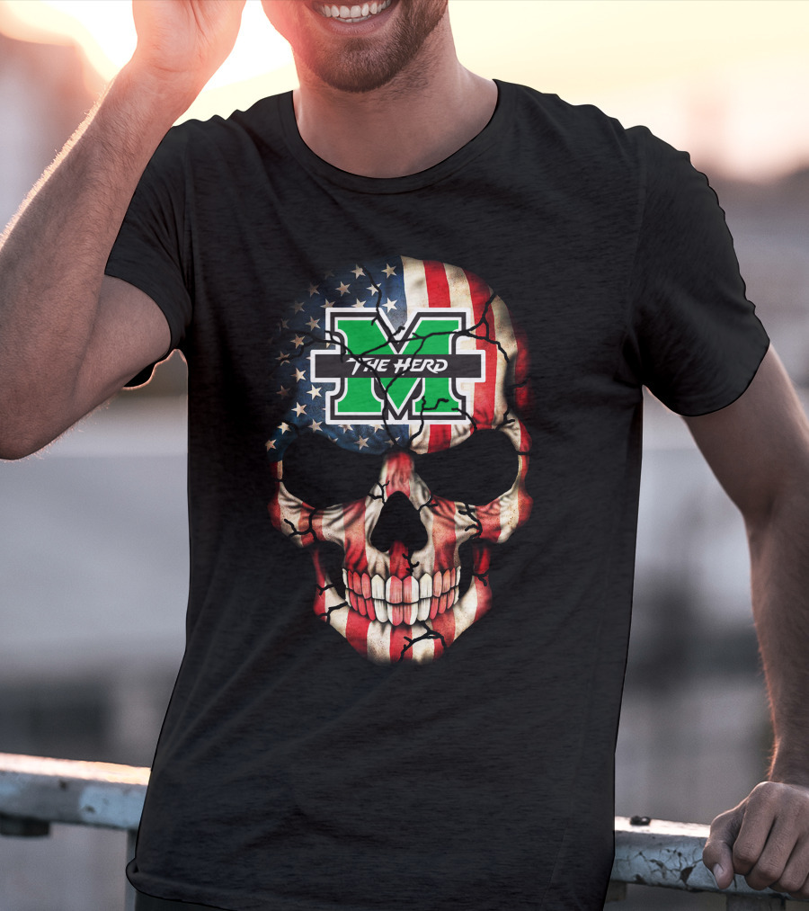 Marshall Thundering Herd American Flag Skull T-Shirt