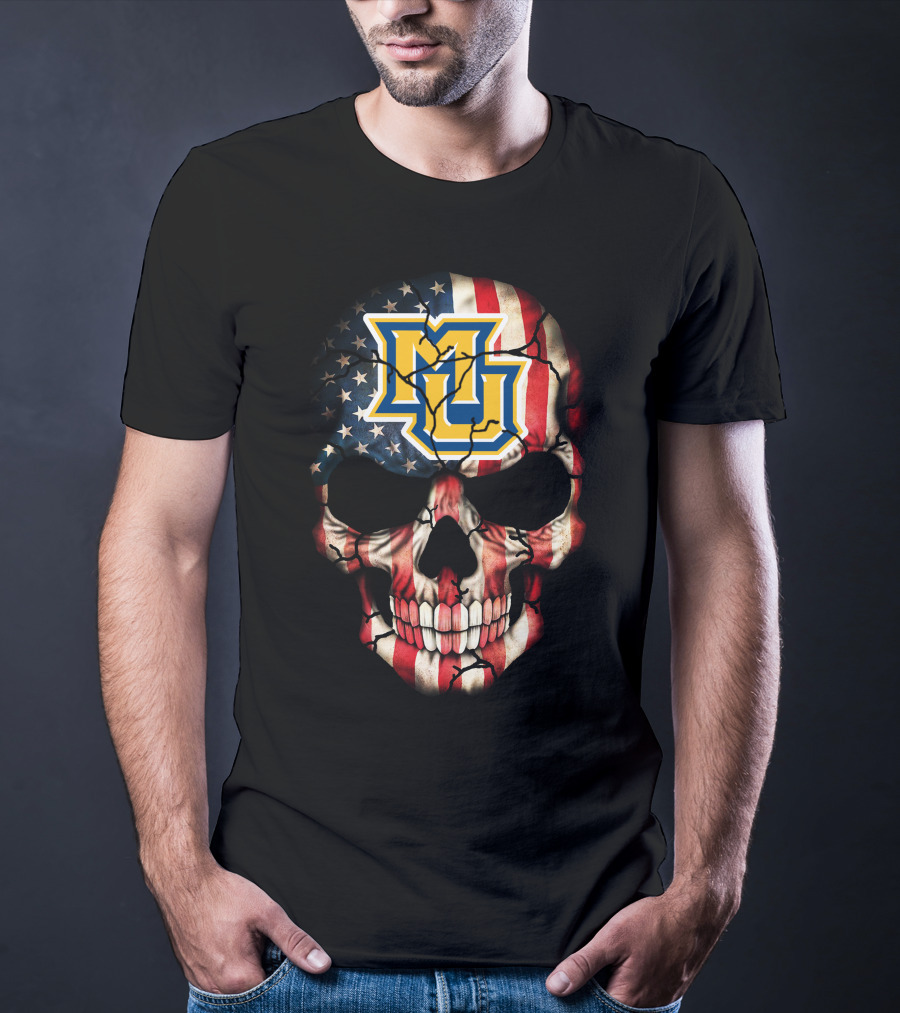 Marquette Golden Eagles American Flag Skull T-Shirt