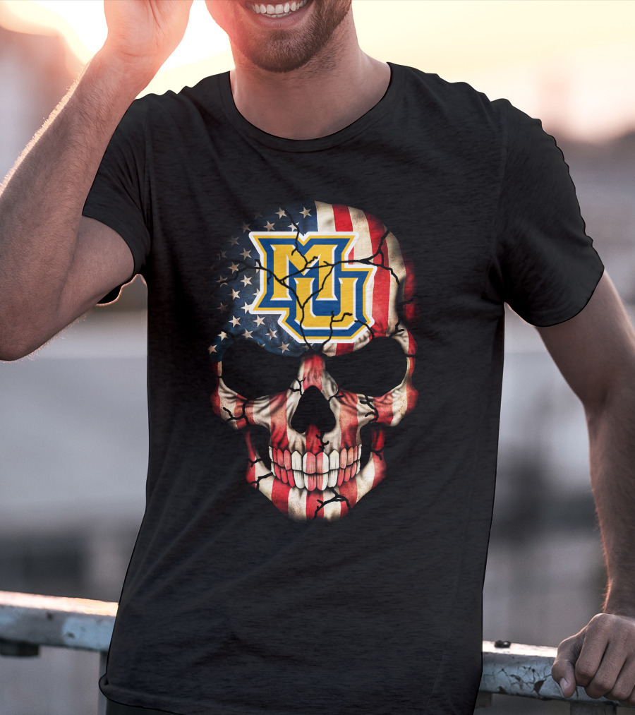 Marquette Golden Eagles American Flag Skull T-Shirt