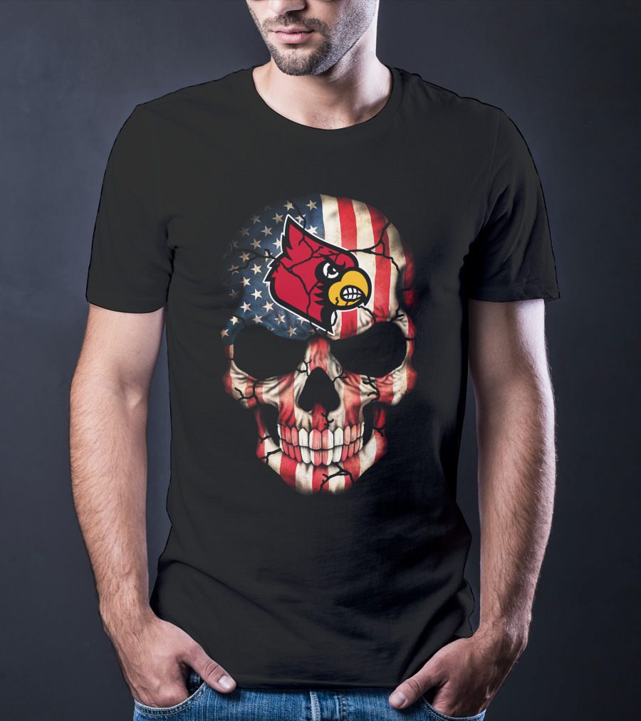 Louisville Cardinals American Flag Skull 75 T-Shirt