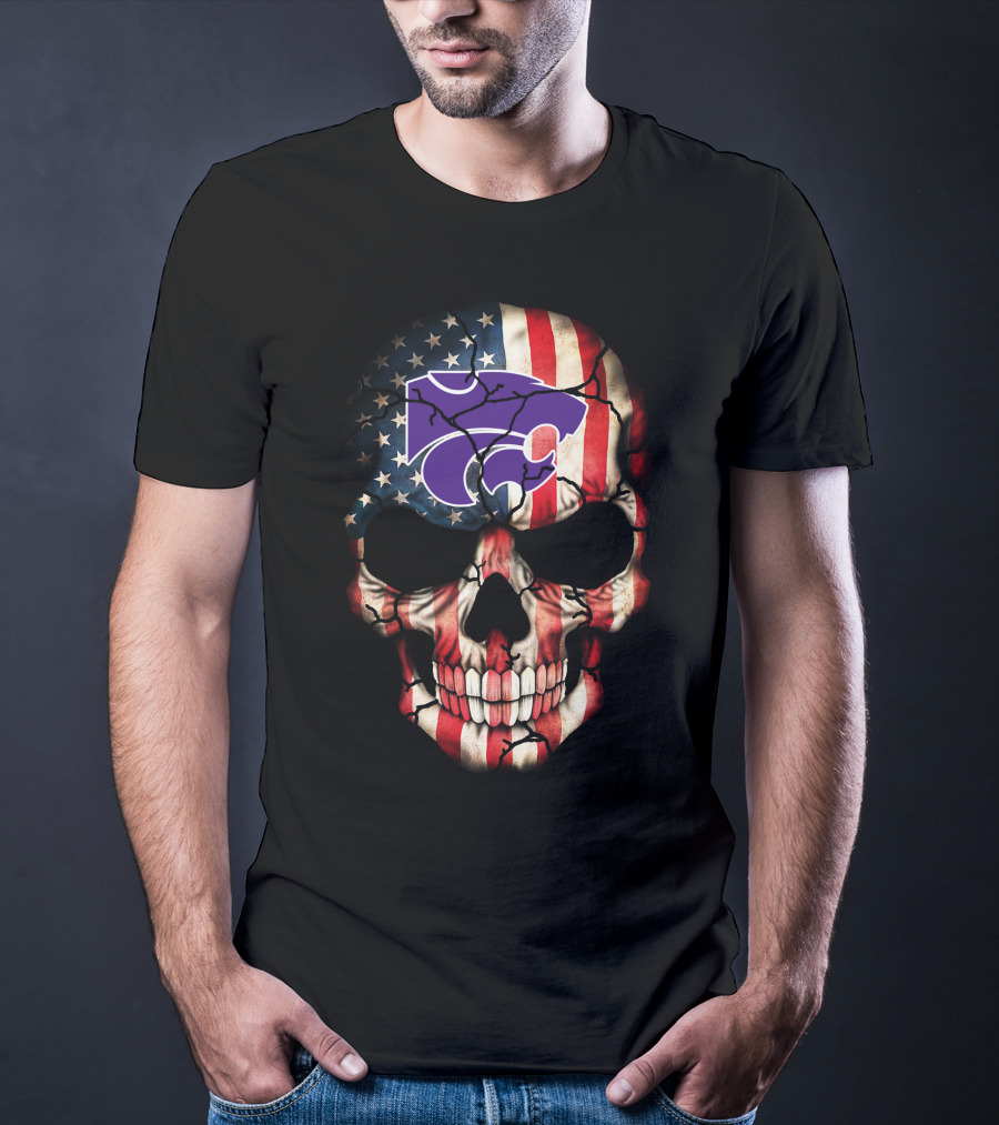 Kansas State Wildcats American Flag Skull T-Shirt
