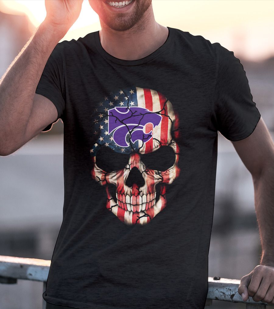 Kansas State Wildcats American Flag Skull T-Shirt