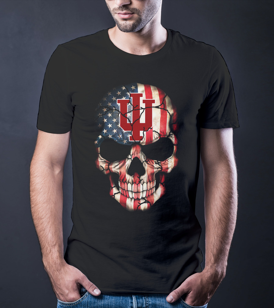 Indiana Hoosiers Skull With American Flag T-Shirt