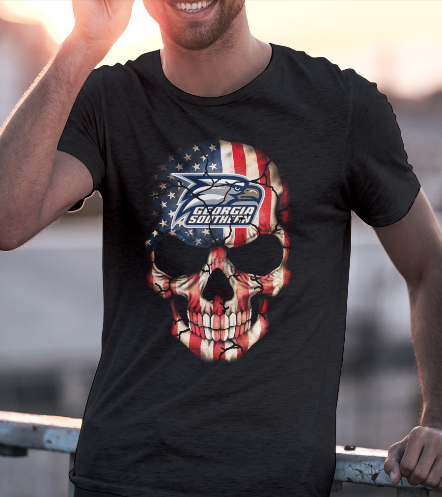 Georgia Southern Eagles American Flag Skull T-Shirt