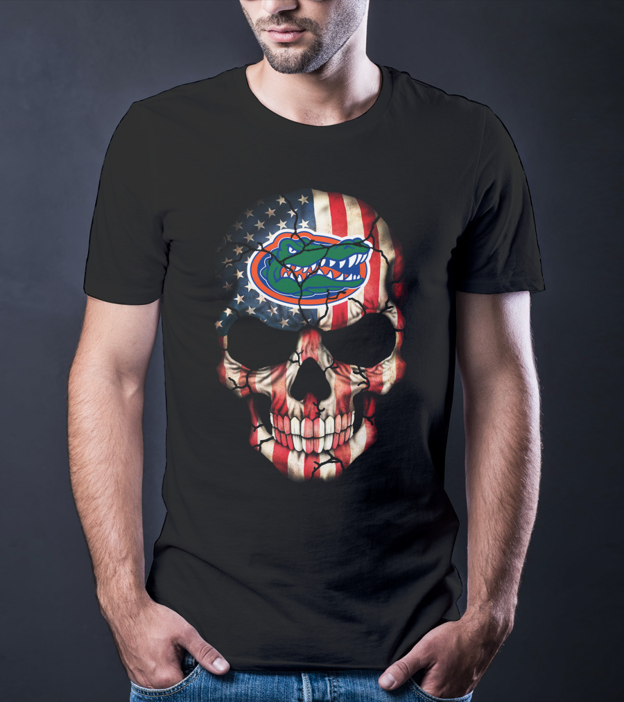 American Flag Skull With Florida Gators T-Shirt