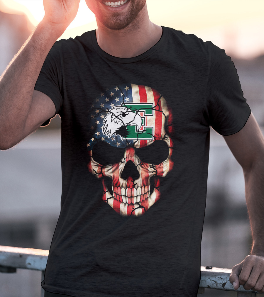 Eastern Michigan Eagles Skull American Flag T-Shirt