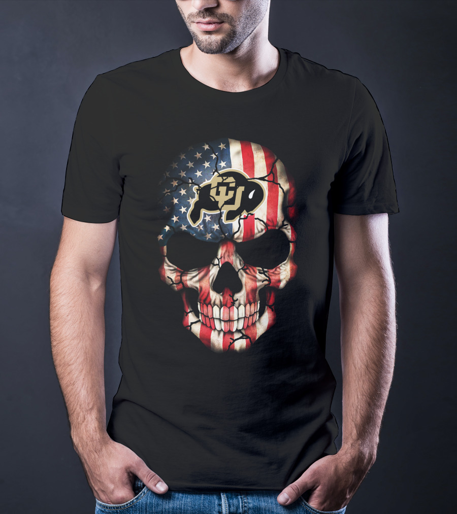 Colorado Buffaloes American Flag Skull T-Shirt