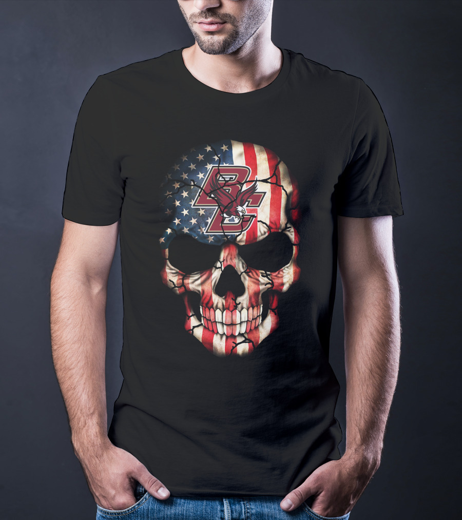Boston College Eagles Bc American Flag Skull T-Shirt