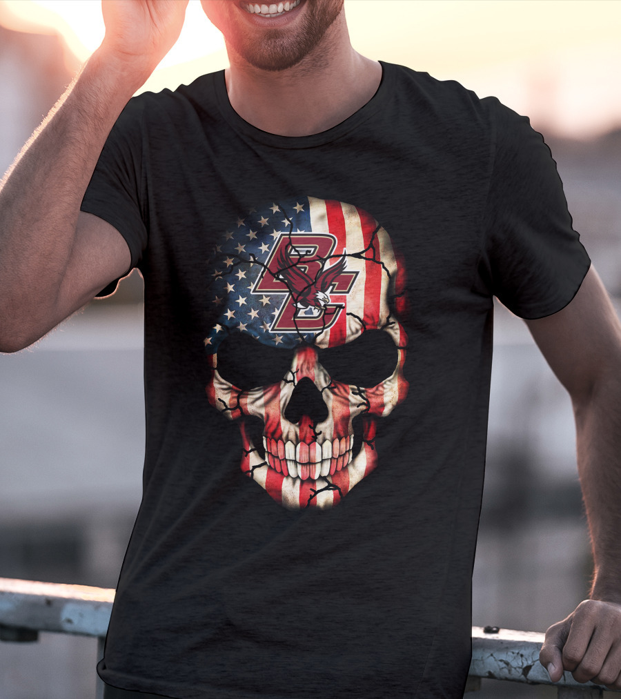 Boston College Eagles Bc American Flag Skull T-Shirt