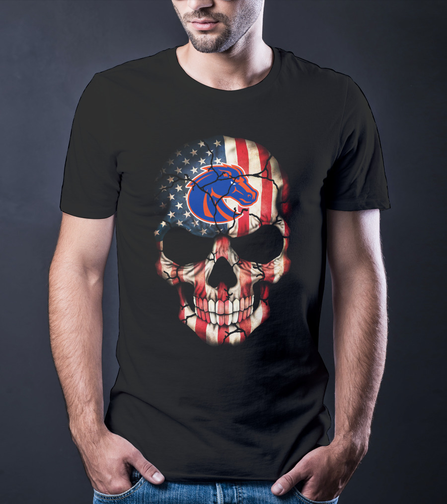Boise State Broncos American Flag Skull T-Shirt
