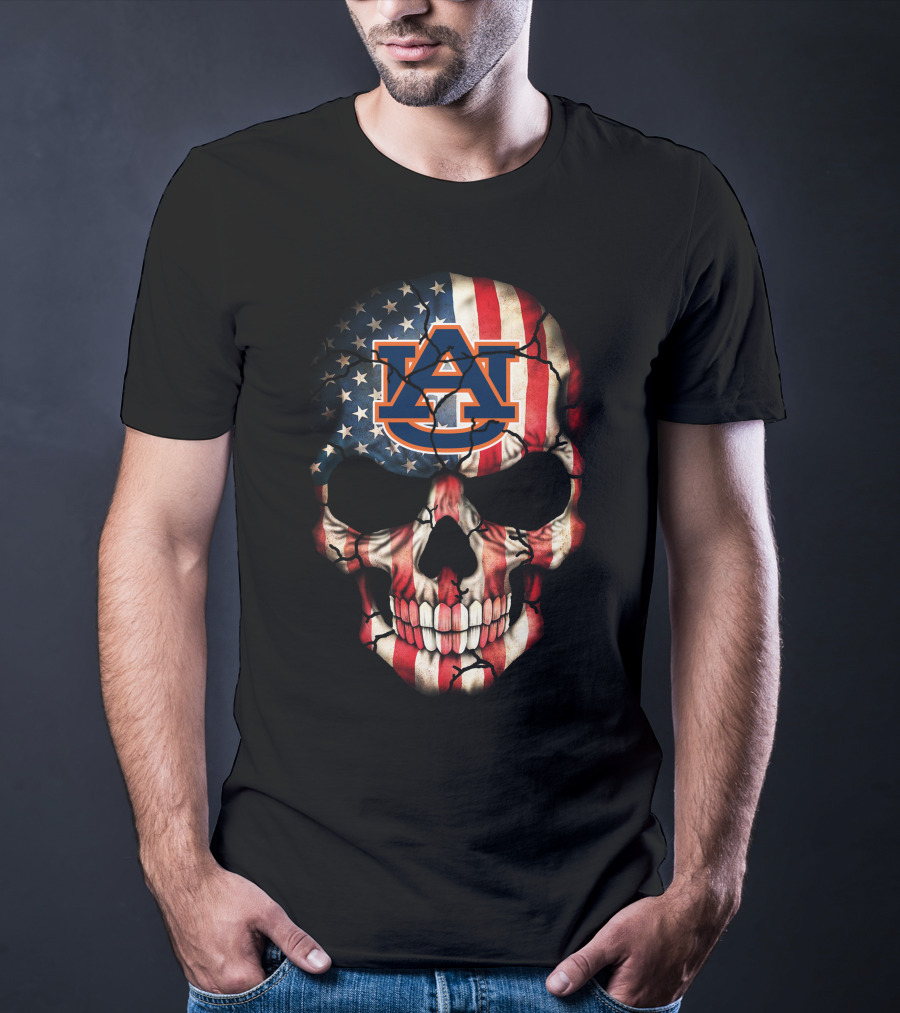 Auburn Tigers Skull American Flag T-Shirt