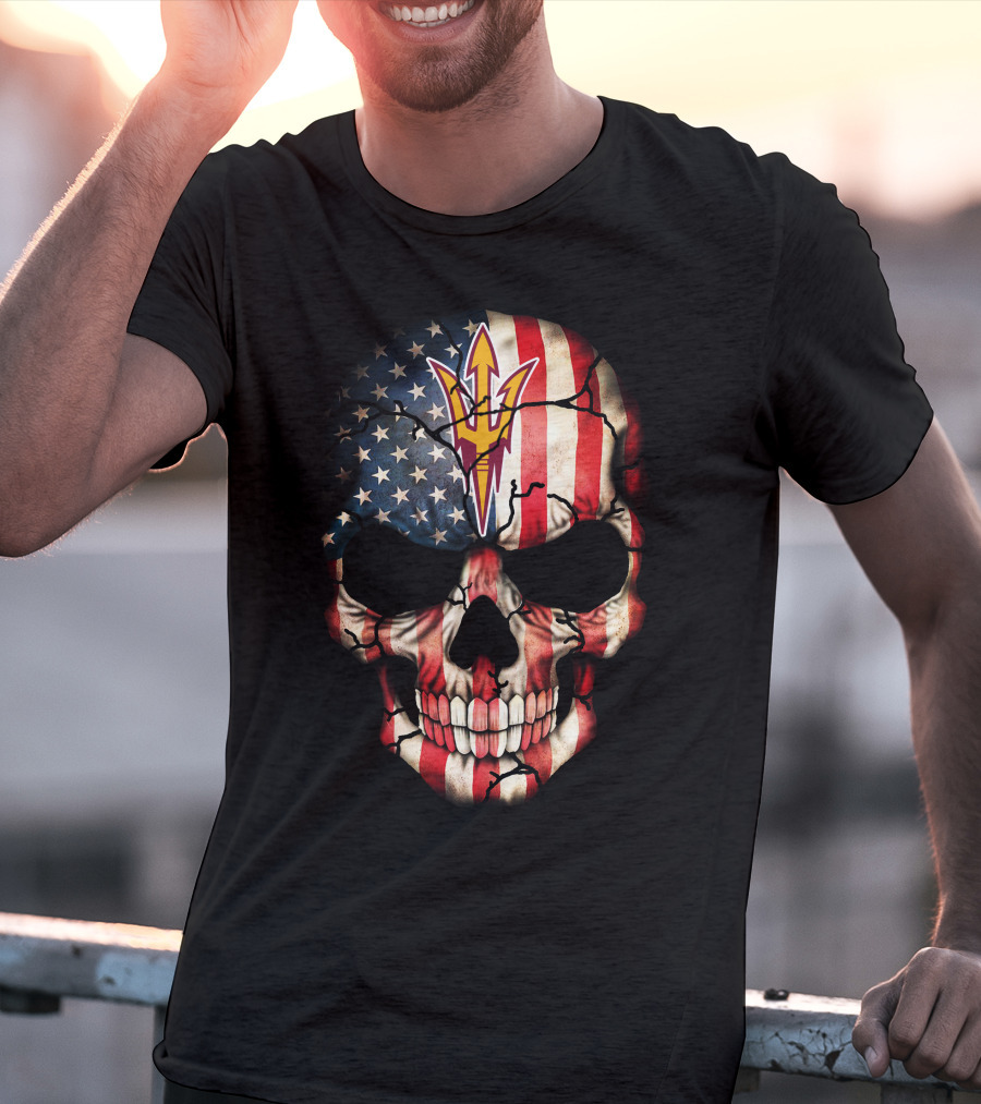 Arizona State Sun Devils Skull With American Flag T-Shirt