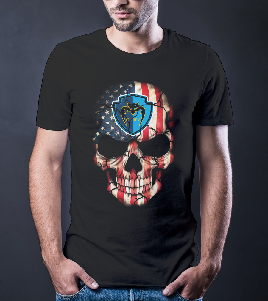 Tampa Bay Mutiny Skull American Flag Blue Shield T-Shirt
