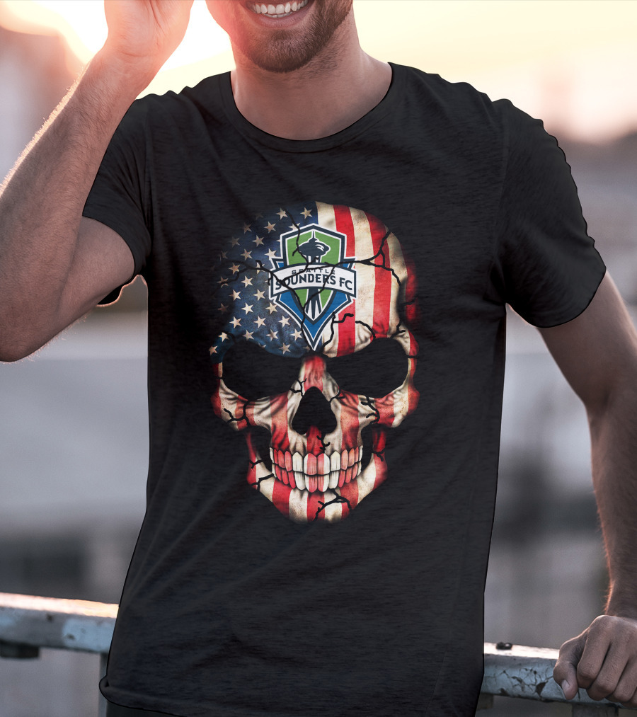 Seattle Sounders Fc American Flag Skull T-Shirt