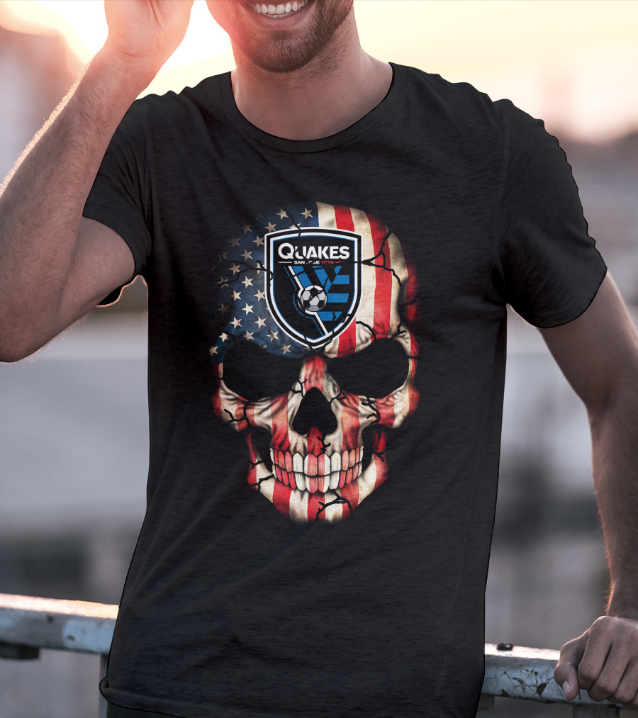 Quakes San Jose 1974 Skull With American Flag Soccer T-Shirt