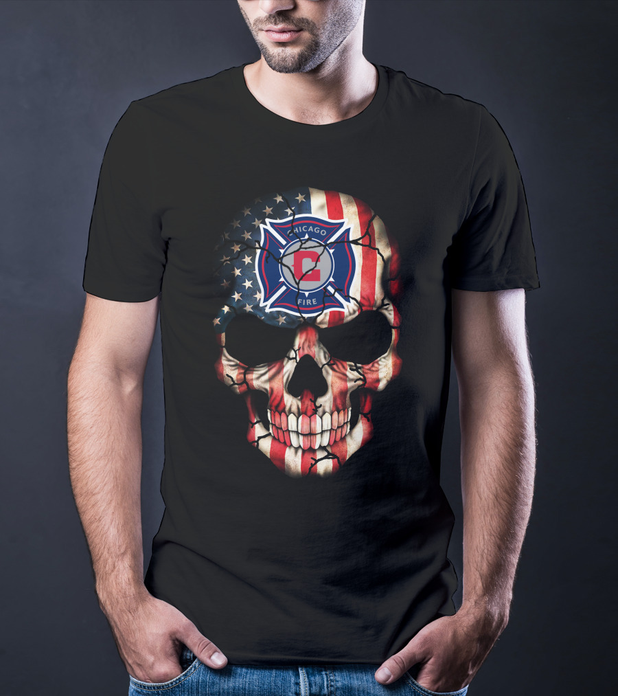 Chicago Fire Skull With American Flag T-Shirt