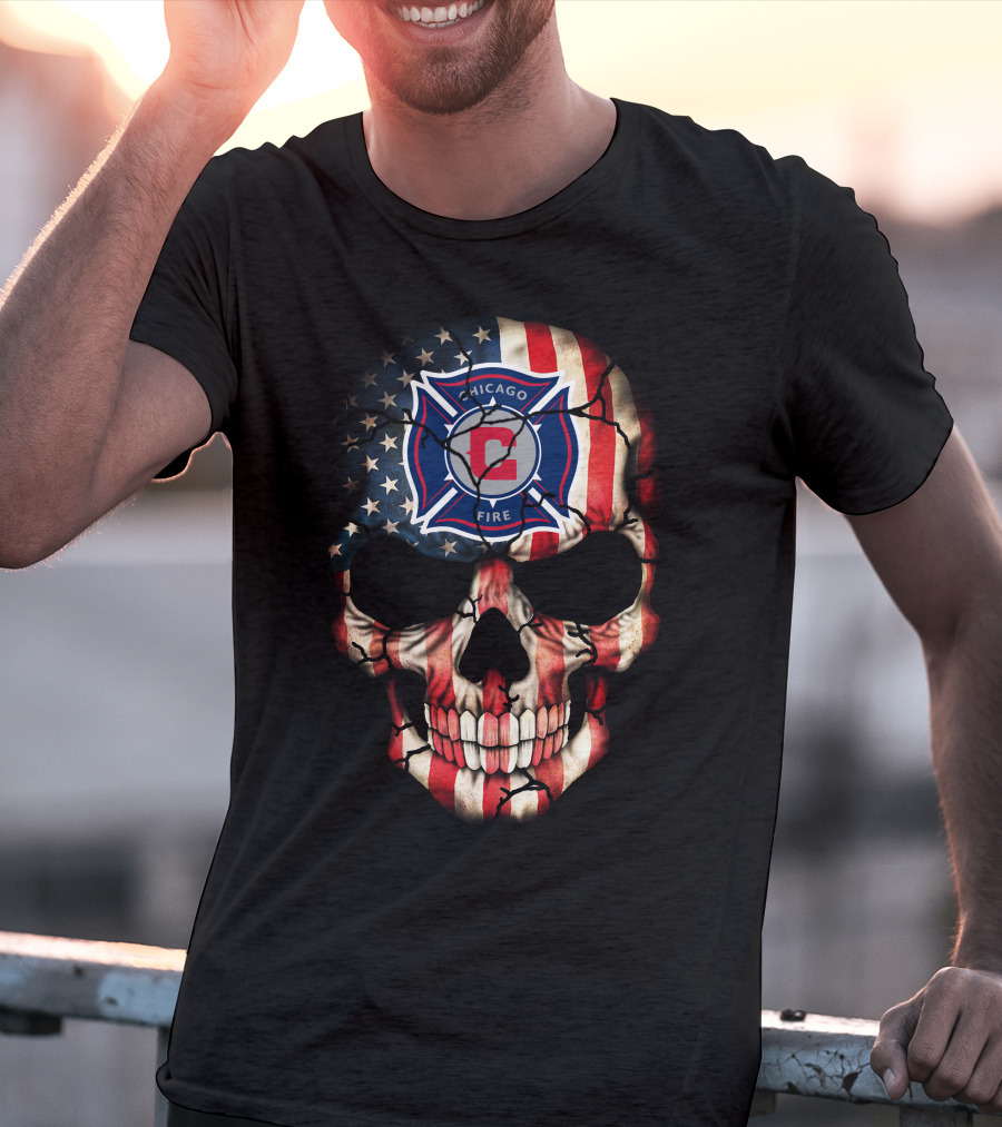 Chicago Fire Skull With American Flag T-Shirt