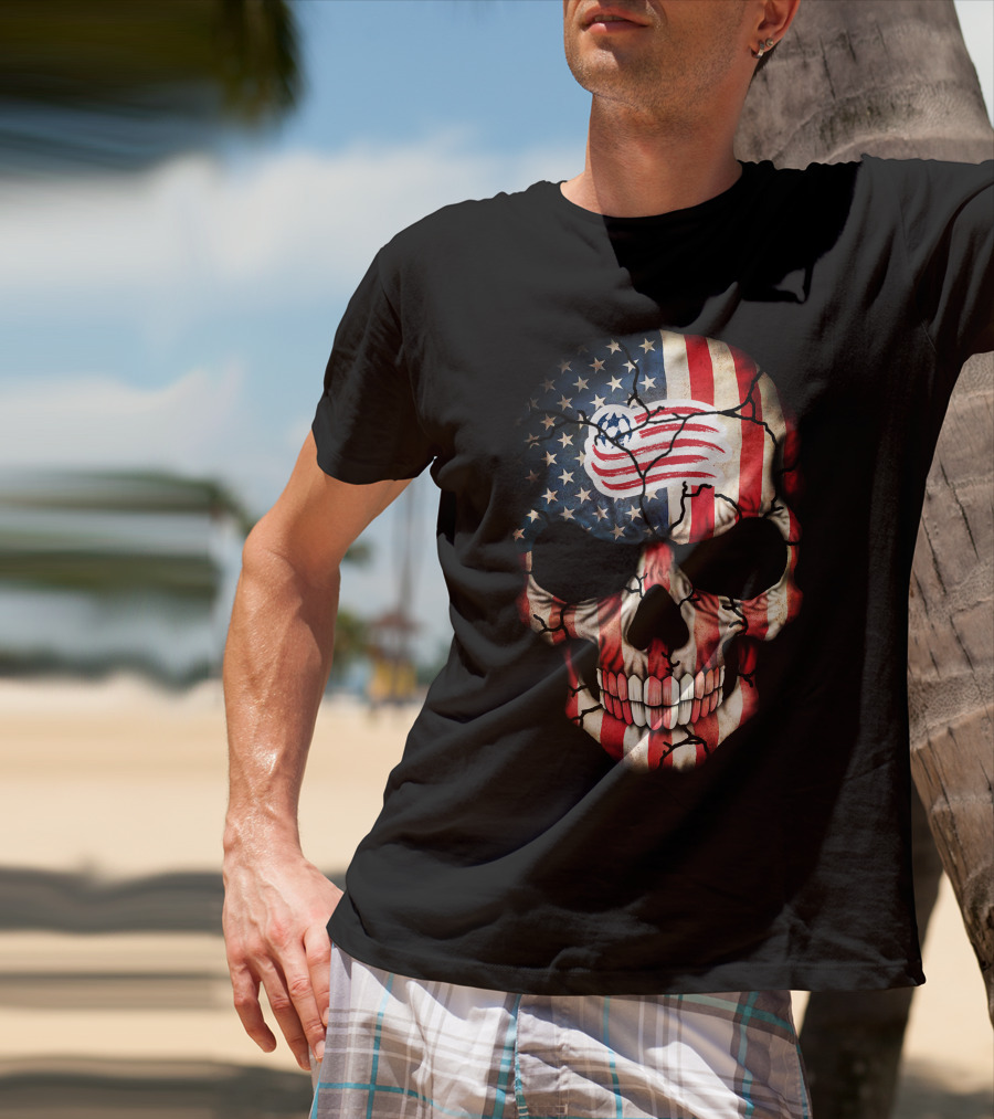New England Revolution American Flag Skull T-Shirt