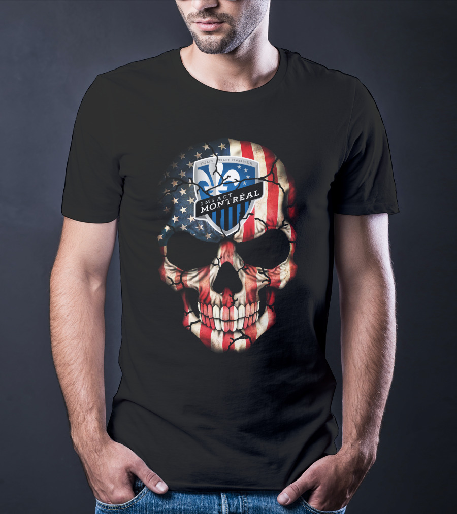 Tous Pour Gagner Impact Montreal American Flag Skull T-Shirt