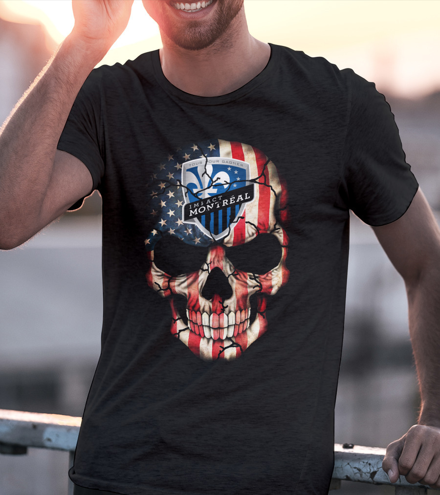 Tous Pour Gagner Impact Montreal American Flag Skull T-Shirt