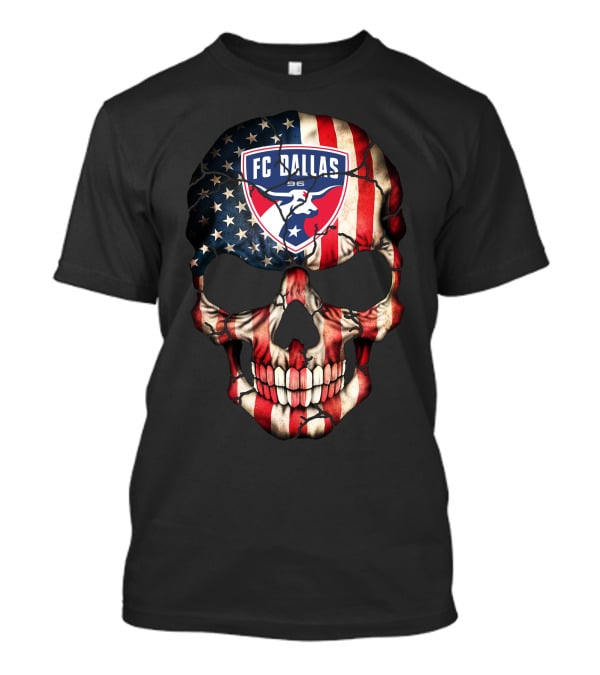 American Flag Skull With Fc Dallas 96 T-Shirt