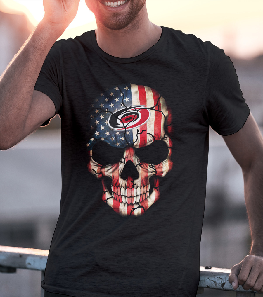 Carolina Hurricanes Skull American Flag T-Shirt