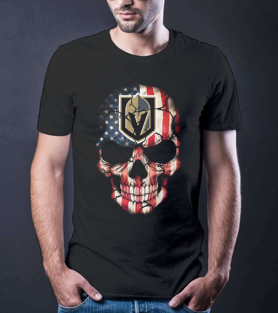 Vegas Golden Knights Skull American Flag T-Shirt