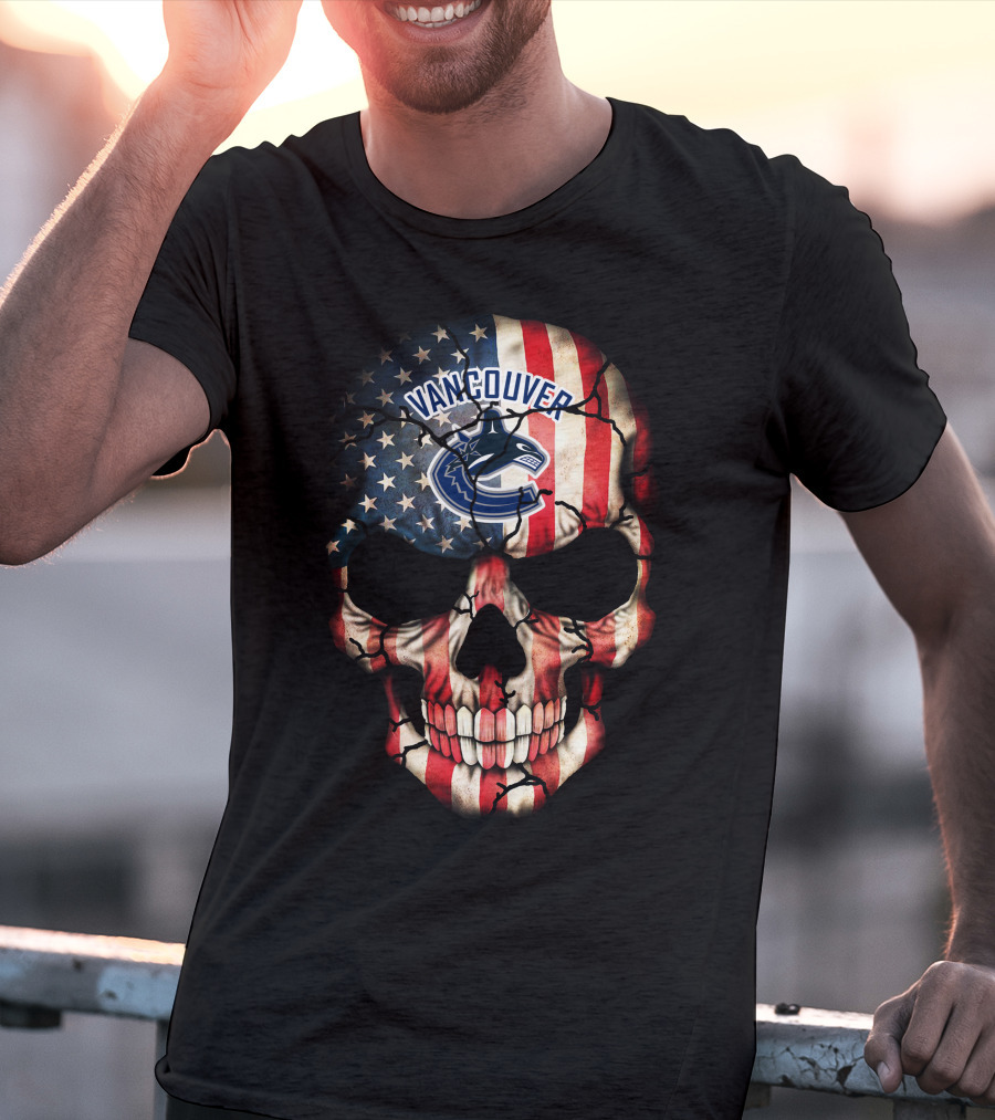 Vancouver Canucks American Flag Skull T-Shirt