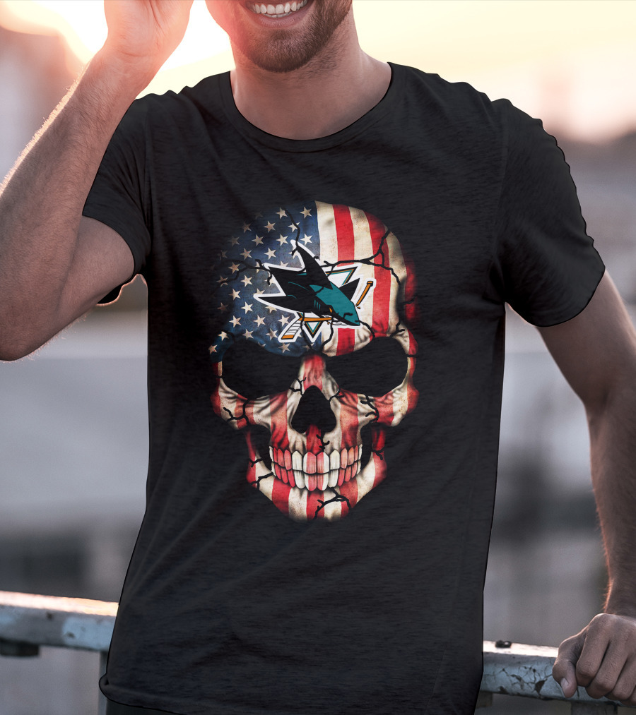 San Jose Sharks American Flag Skull T-Shirt