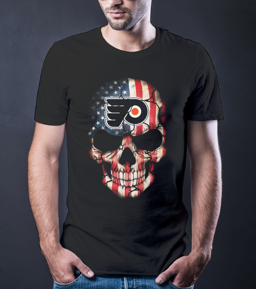 Philadelphia Flyers American Flag Skull T-Shirt