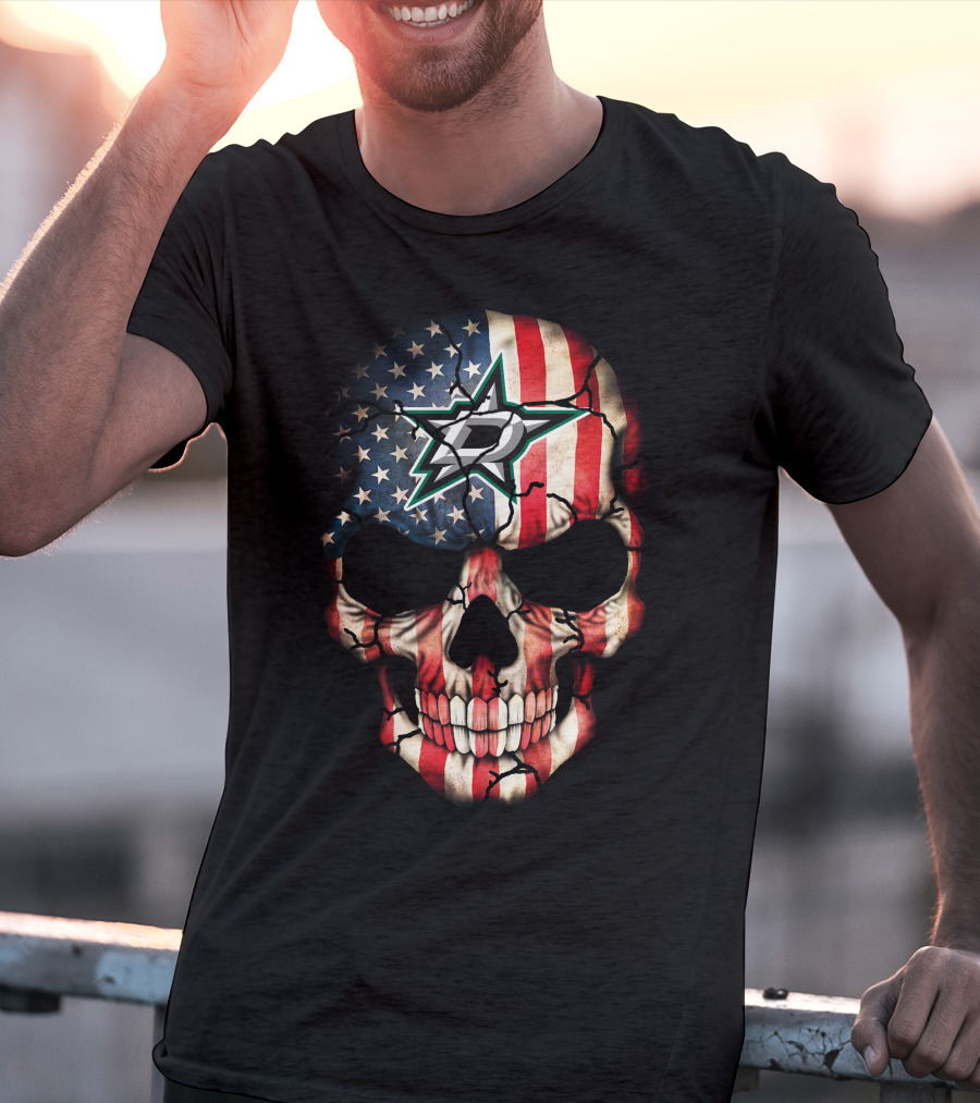 Dallas Stars American Flag Skull T-Shirt