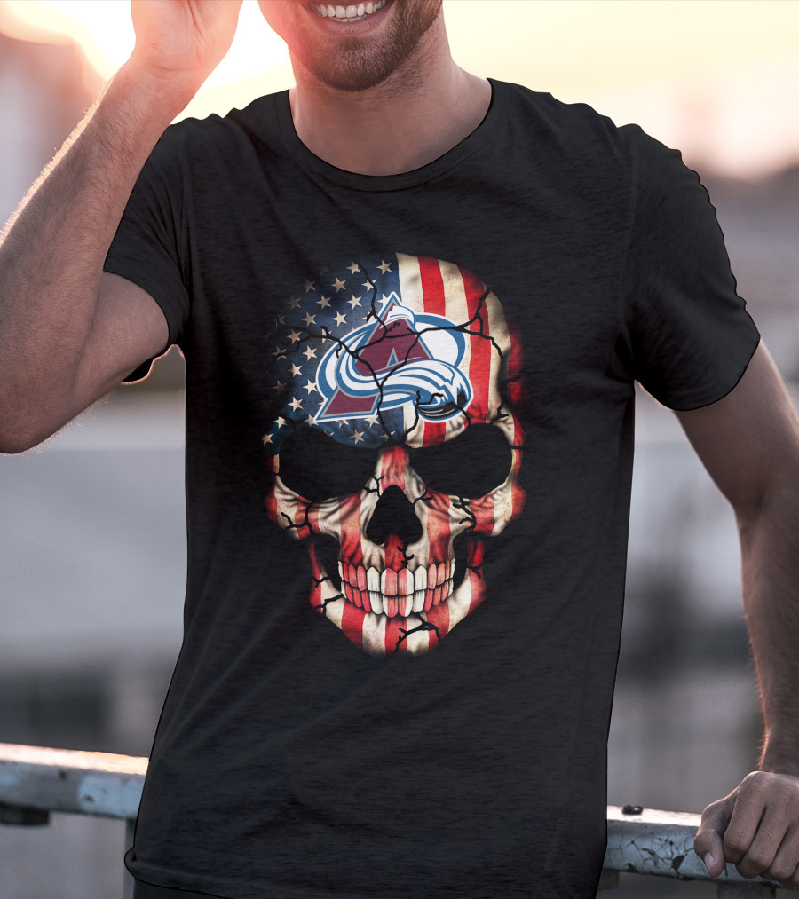 Colorado Avalanche American Flag Skull T-Shirt