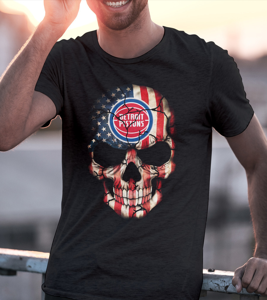 Detroit Pistons Skull American Flag T-Shirt